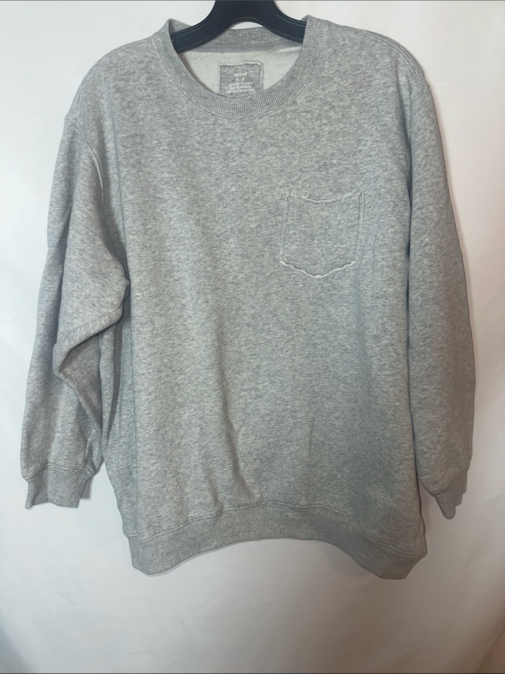 aerie Heather Gray Crewneck Sweatshirt with Chest Pocket